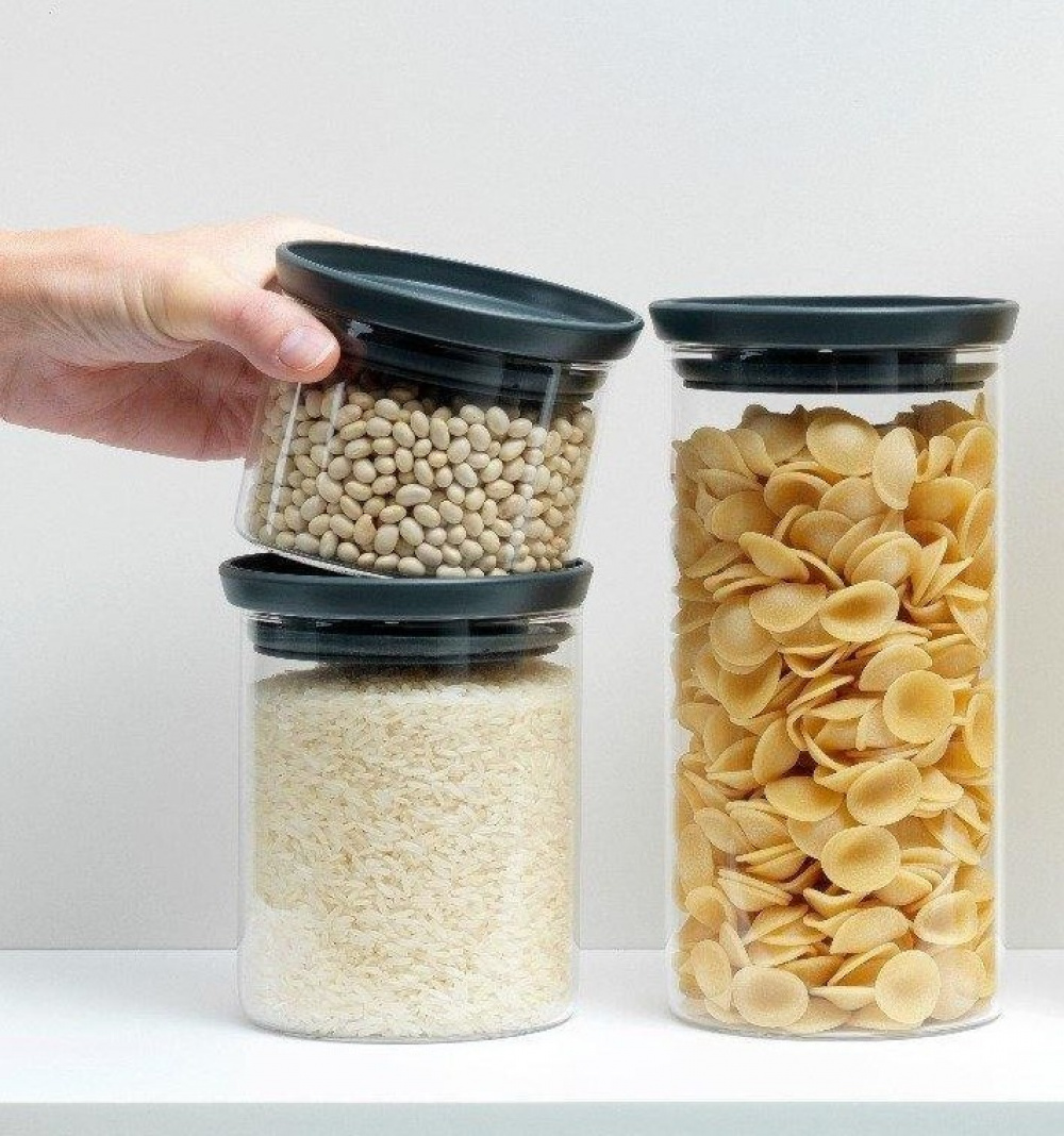 Glasburk 0,3L, STACKABLE SMALL JAR, Ø 10,4 x H 8,5 cm, Brabantia, Klar / Mörkgrå i gruppen Förvaring / Köksförvaring / Förvaringslådor och burkar / Brabantia hos SmartaSaker.se (41003)