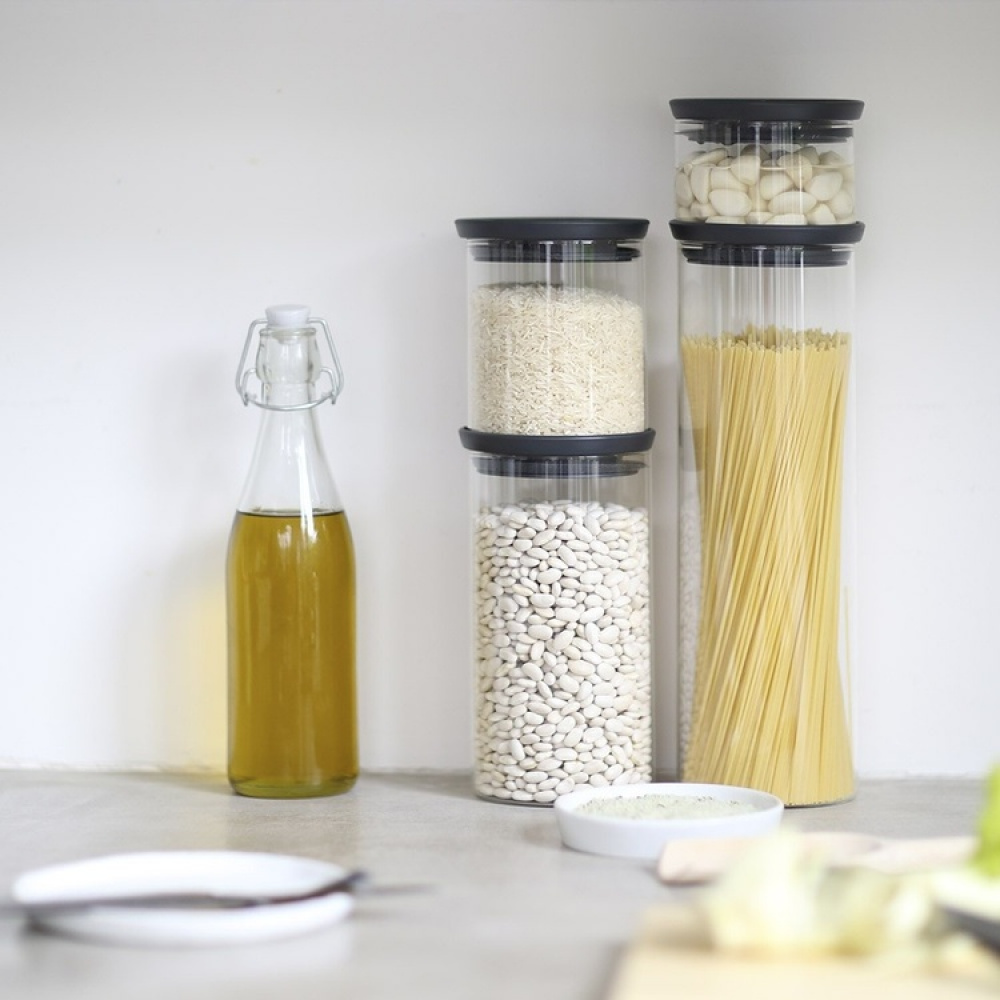 Glasburk 1,9L, STACKABLE XL JAR, Ø 10,4 x H 32 cm, Brabantia, Klar / Mörkgrå i gruppen Förvaring / Köksförvaring / Förvaringsburkar / Brabantia förvaringsburkar hos SmartaSaker.se (41006)