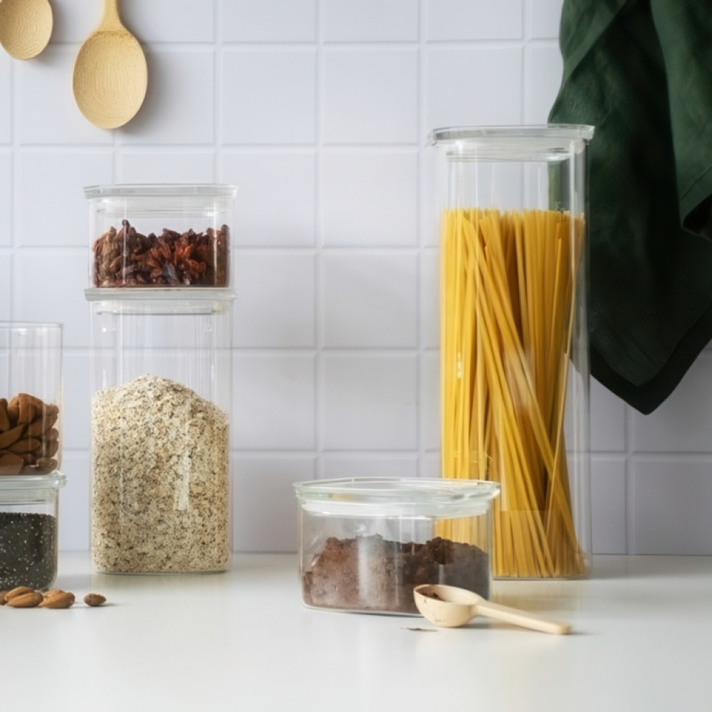 Glasburk för Spagetti, 2,2 L, PEBBLY SQUARE CLEAR LARGE, Klar i gruppen Förvaring / Köksförvaring hos SmartaSaker.se (41007)