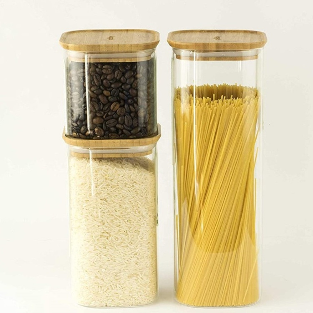 Glasburk för Spagetti, 2,2 L, PEBBLY SQUARE LARGE, Klar / Bambu i gruppen Förvaring / Köksförvaring / Förvaringsburkar hos SmartaSaker.se (41008)