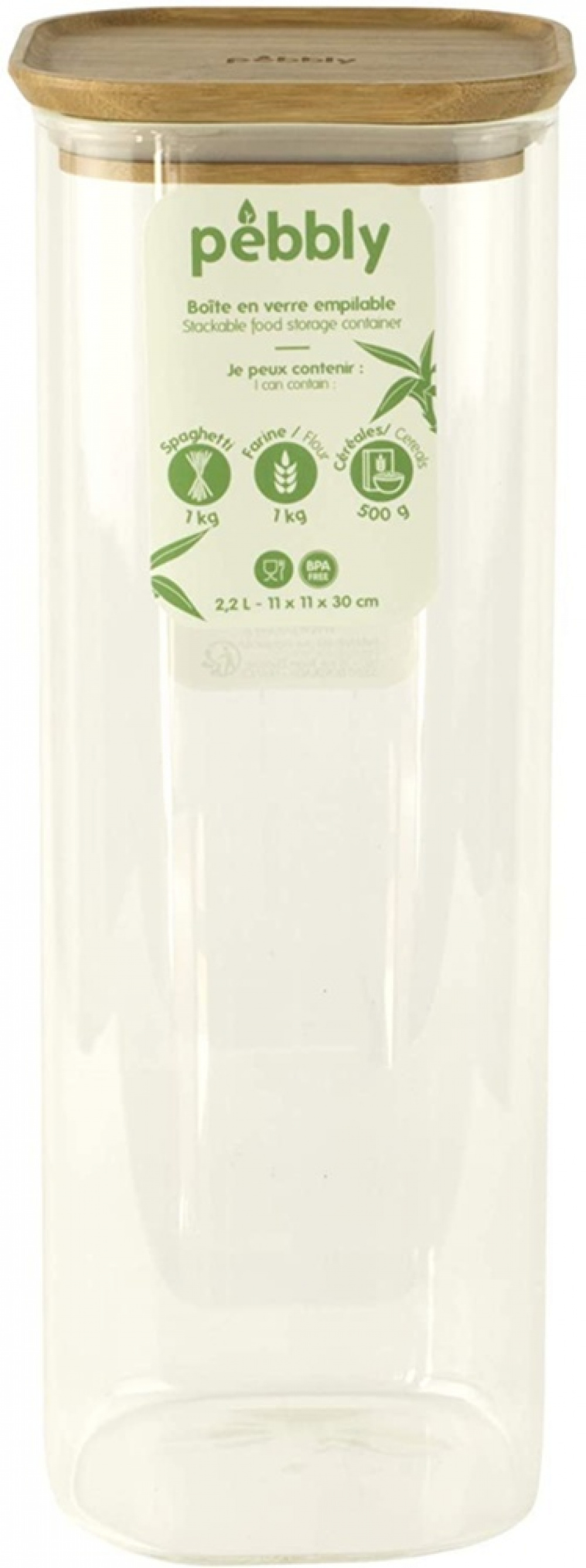 Glasburk för Spagetti, 2,2 L, PEBBLY SQUARE LARGE, Klar / Bambu i gruppen Förvaring / Köksförvaring / Förvaringslådor och burkar hos SmartaSaker.se (41008)