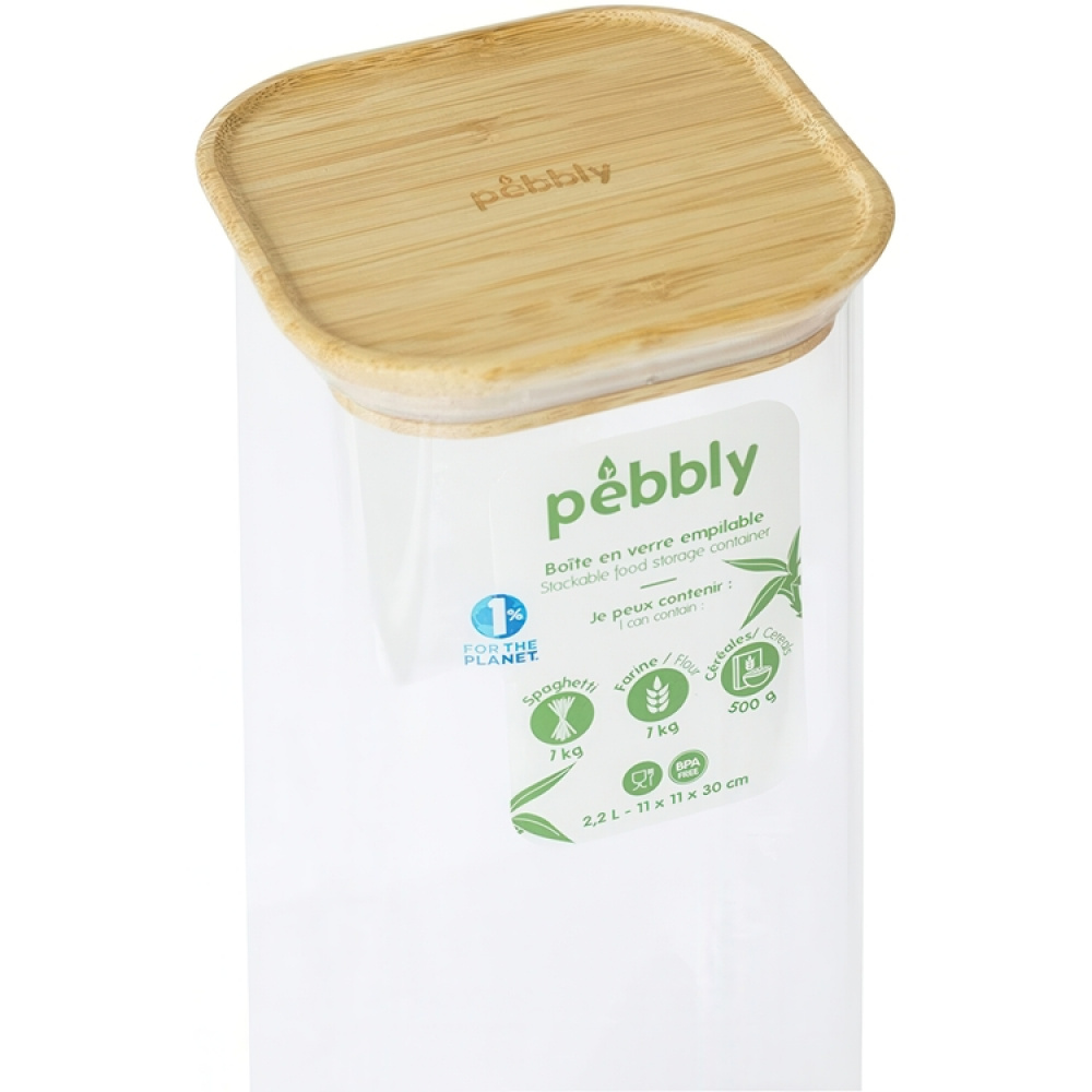 Glasburk för Spagetti, 2,2 L, PEBBLY SQUARE LARGE, Klar / Bambu i gruppen Förvaring / Köksförvaring / Förvaringsburkar hos SmartaSaker.se (41008)