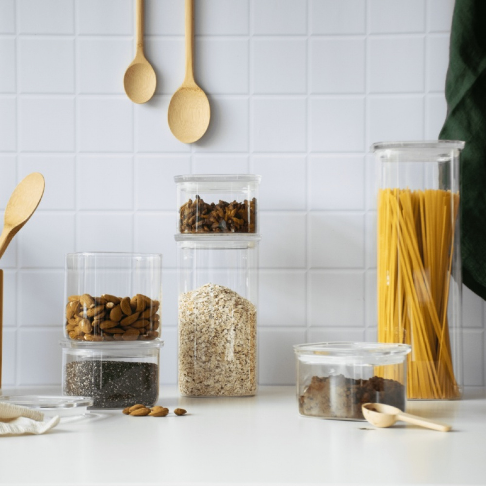 Glasburk för torrvaror, 0,5 L, PEBBLY SQUARE CLEAR MINI, Klar i gruppen Förvaring / Köksförvaring / Förvaringslådor och burkar hos SmartaSaker.se (41009)