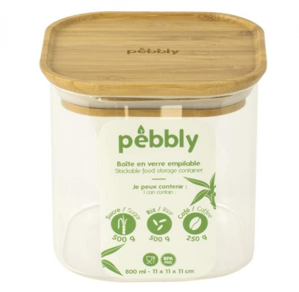 Glasburk för torrvaror, 0,8 L, PEBBLY SQUARE SMALL, Klar / Bambu i gruppen Förvaring / Köksförvaring / Förvaringslådor och burkar hos SmartaSaker.se (41012)