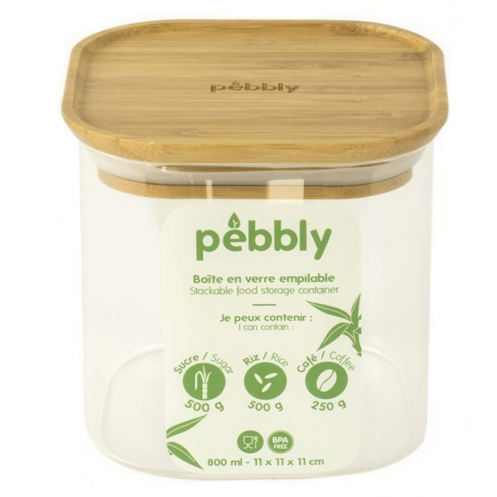 Glasburk för torrvaror, 0,8 L, PEBBLY SQUARE SMALL, Klar / Bambu i gruppen Förvaring / Köksförvaring / Förvaringsburkar hos SmartaSaker.se (41012)