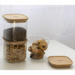 Glasburk för torrvaror, 0,8 L, PEBBLY SQUARE SMALL, Klar / Bambu Glasburk för torrvaror, 0,8 L, PEBBLY SQUARE SMALL, Klar / Bambu