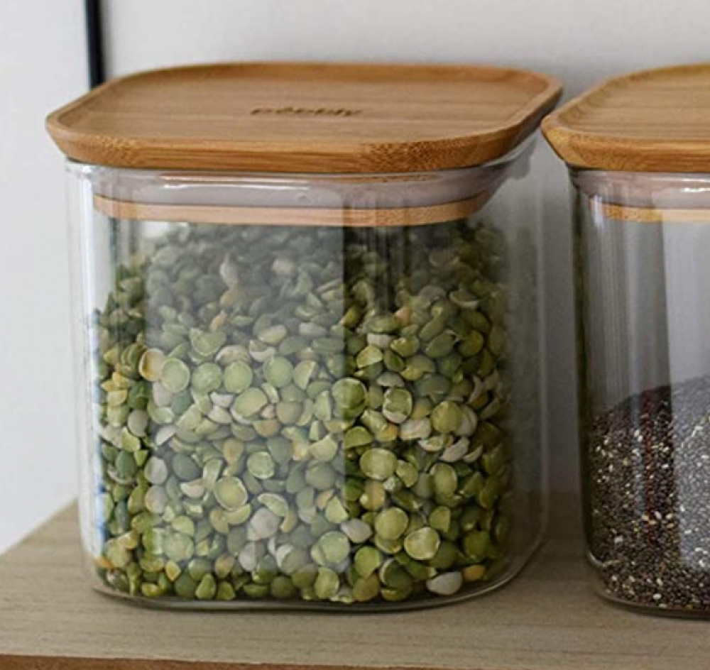 Glasburk för torrvaror, 0,8 L, PEBBLY SQUARE SMALL, Klar / Bambu i gruppen Förvaring / Köksförvaring / Förvaringslådor och burkar hos SmartaSaker.se (41012)