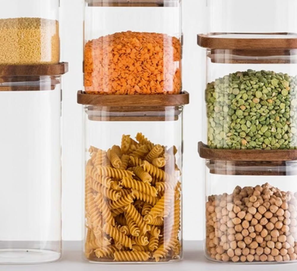 Glasburk för torrvaror, 1,3 L, HERMET ACACIA MEDIUM, Klar / Brun i gruppen Förvaring / Köksförvaring / Förvaringslådor och burkar hos SmartaSaker.se (41015)