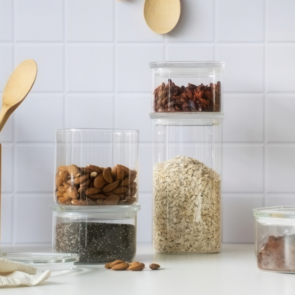 Glasburk för torrvaror, 1,4 L, PEBBLY SQUARE CLEAR MEDIUM, Klar i gruppen Förvaring / Köksförvaring hos SmartaSaker.se (41017)