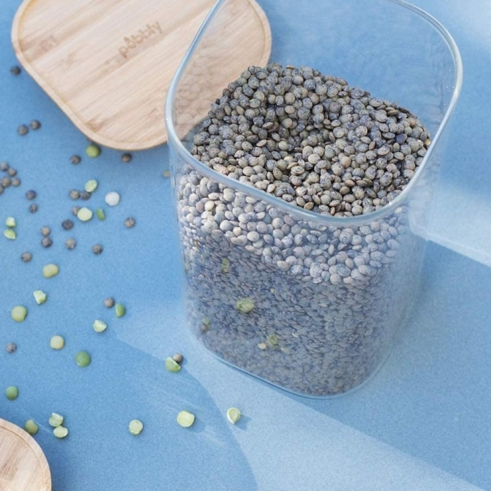 Glasburk för torrvaror, 1,4 L, PEBBLY SQUARE MEDIUM, Klar / Bambu i gruppen Förvaring / Köksförvaring / Förvaringsburkar hos SmartaSaker.se (41018)