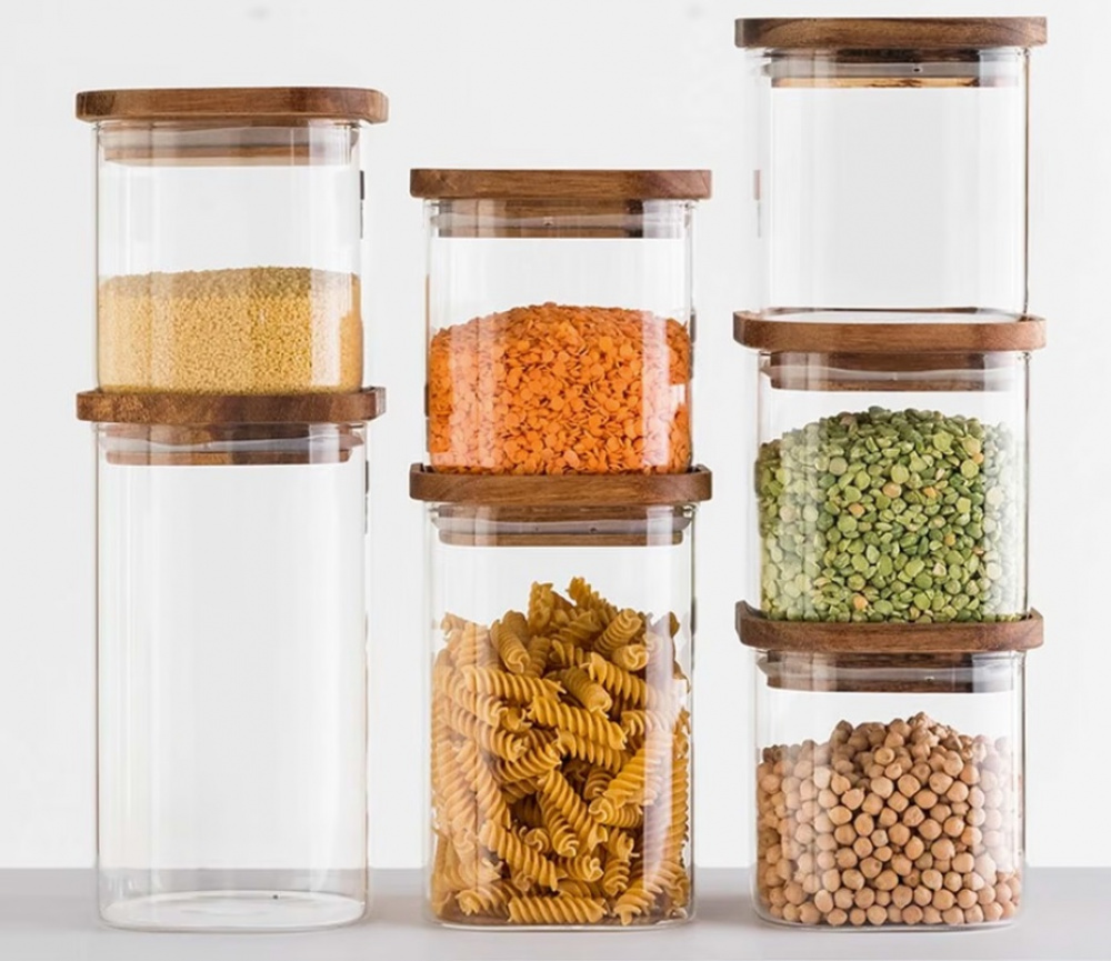 Glasburk för torrvaror, 2 L, HERMET ACACIA LARGE, Klar / Brun i gruppen Förvaring / Köksförvaring / Förvaringslådor och burkar hos SmartaSaker.se (41019)