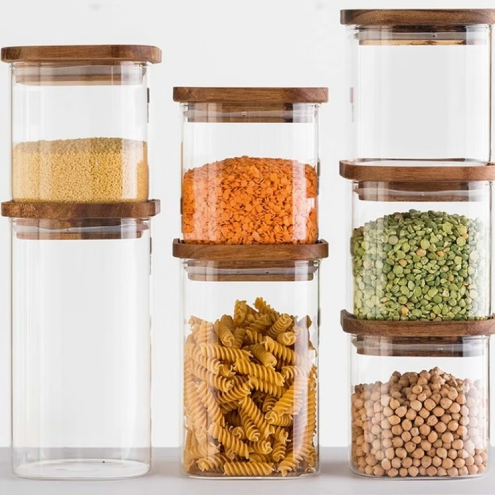 Glasburk för torrvaror, 2 L, HERMET ACACIA LARGE, Klar / Brun i gruppen Förvaring / Köksförvaring / Förvaringsburkar hos SmartaSaker.se (41019)