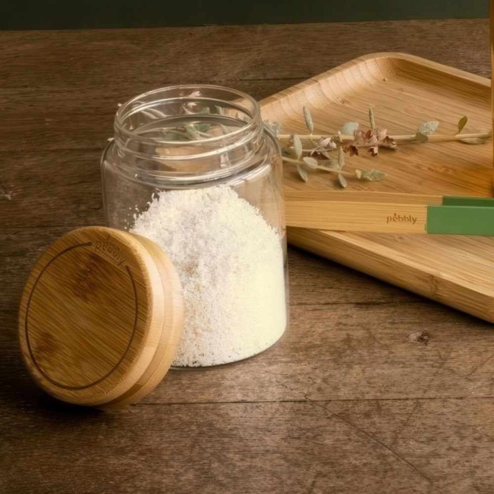 Glasburk med bambulock, 450 ml, PEBBLY SMALL ROUND POT, Ø 8 x H 12 cm, Klar / Natur i gruppen Förvaring / Köksförvaring / Förvaringsburkar hos SmartaSaker.se (41020)