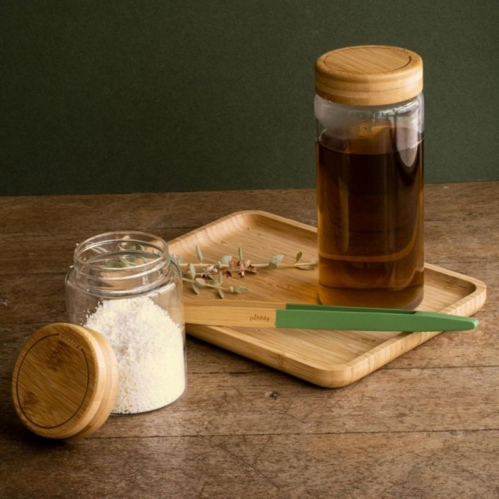 Glasburk med bambulock, 450 ml, PEBBLY SMALL ROUND POT, Ø 8 x H 12 cm, Klar / Natur i gruppen Förvaring / Köksförvaring / Förvaringslådor och burkar hos SmartaSaker.se (41020)