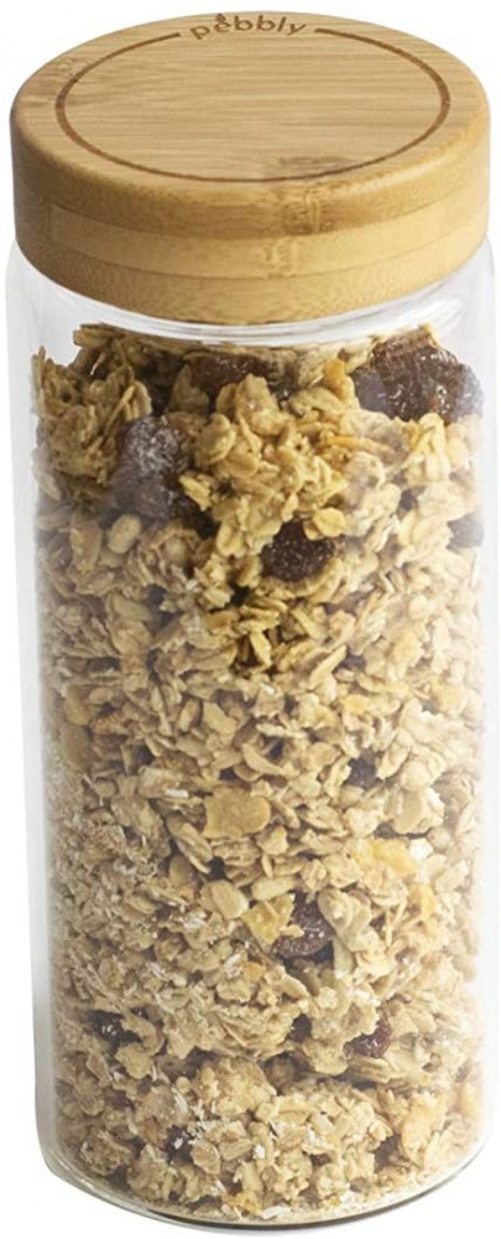 Glasburk med bambulock, 650 ml, PEBBLY MEDIUM ROUND POT, Ø 8,5 x H 17 cm, Klar / Natur i gruppen Förvaring / Köksförvaring / Matlådor / Glas hos SmartaSaker.se (41021)