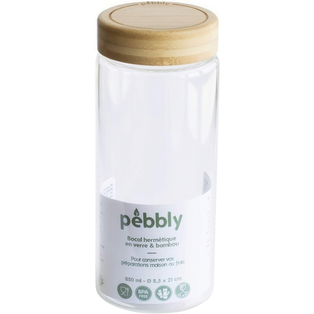 Glasburk med bambulock, 850 ml, PEBBLY LARGE ROUND POT, Ø 8,5 x H 21 cm, Klar / Natur i gruppen Förvaring / Köksförvaring / Matlådor / Matlådor i glas hos SmartaSaker.se (41022)