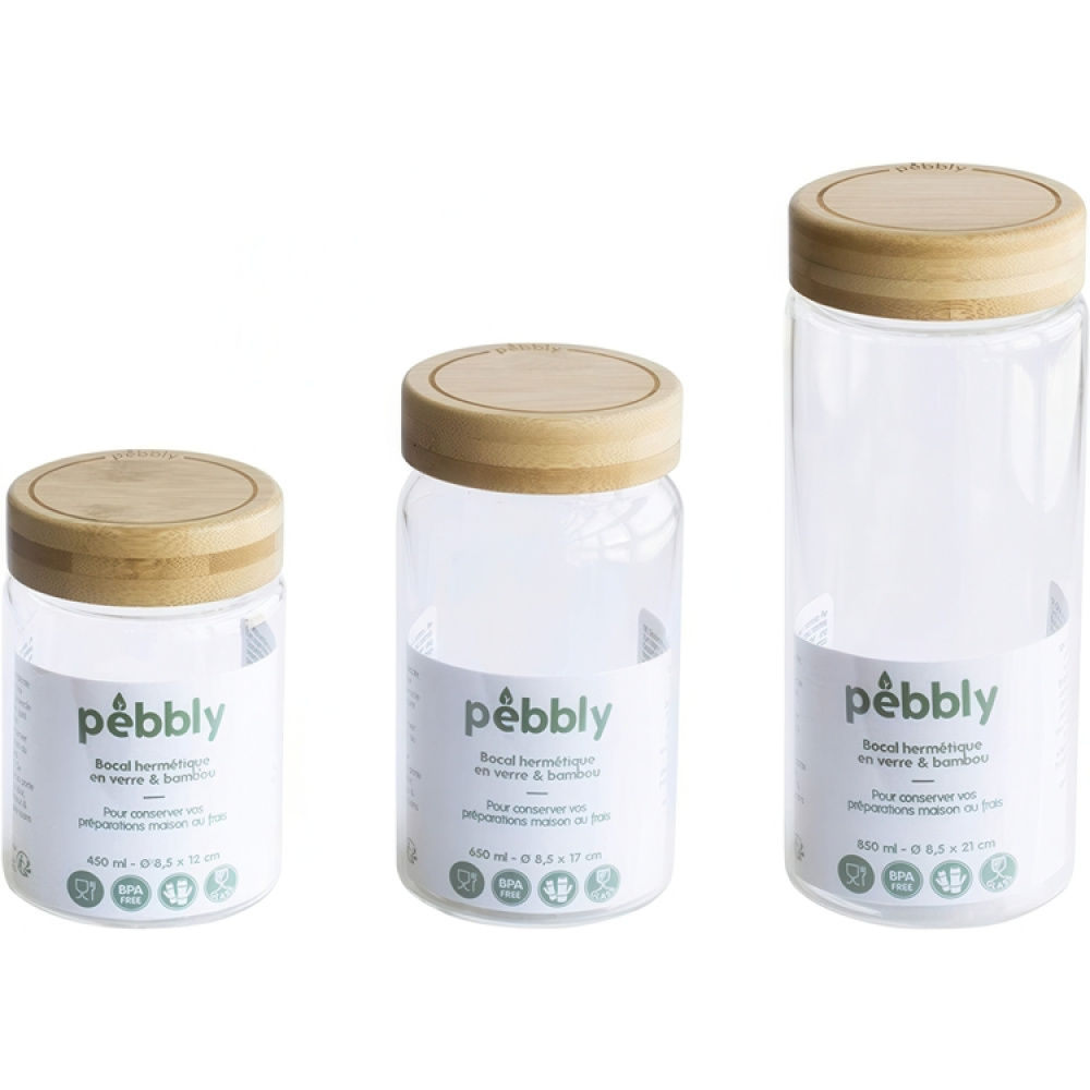 Glasburk med bambulock, 850 ml, PEBBLY LARGE ROUND POT, Ø 8,5 x H 21 cm, Klar / Natur i gruppen Förvaring / Köksförvaring / Matlådor / Matlådor i glas hos SmartaSaker.se (41022)