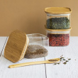 Glasburkar för torrvaror, 0,5 L, 3 st, PEBBLY SQUARE MINI, Klar / Bambu Glasburkar för torrvaror, 0,5 L, 3 st, PEBBLY SQUARE MINI, Klar / Bambu