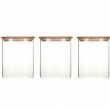 Glasburkar för torrvaror, 0,8 L, 3 st, PEBBLY SQUARE SMALL, Klar / Bambu Glasburkar för torrvaror, 0,8 L, 3 st, PEBBLY SQUARE SMALL, Klar / Bambu