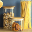 Glasburkar för torrvaror, 0,8 L, 3 st, PEBBLY SQUARE SMALL, Klar / Bambu Glasburkar för torrvaror, 0,8 L, 3 st, PEBBLY SQUARE SMALL, Klar / Bambu