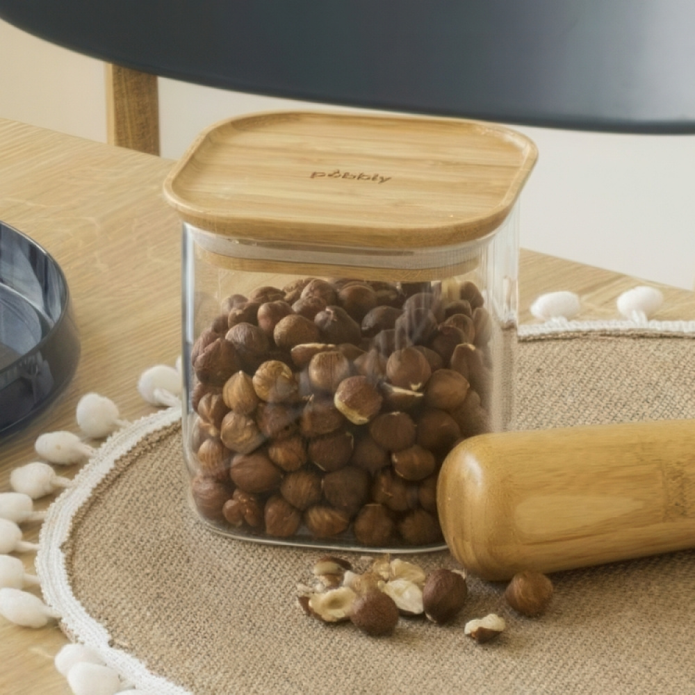 Glasburkar för torrvaror, 3 st, PEBBLY SQUARE MIX, Klar / Bambu i gruppen Förvaring / Köksförvaring / Förvaringsburkar hos SmartaSaker.se (41025)