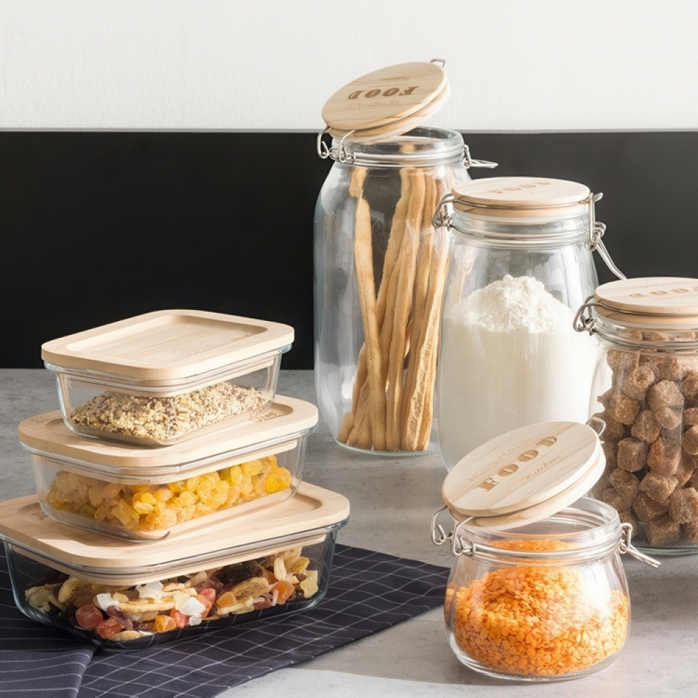 Glasmatlåda med Bambulock, 0,4 L, BOÎTE VERRE BAMBOU, 14,5 x 10,5 x H 5,5 cm, Klar / Natur i gruppen Förvaring / Köksförvaring / Matlådor / Matlådor i glas hos SmartaSaker.se (41026)