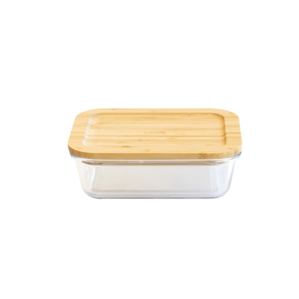 Glasmatlåda med Bambulock, 1 L, PEBBLY MEDIUM COOK & STORE, 20 x 15 x H6,5 cm, Klar / Natur i gruppen Förvaring / Köksförvaring / Matlådor / Matlådor i glas hos SmartaSaker.se (41028)