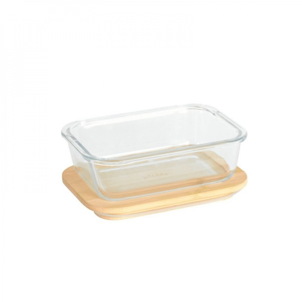 Glasmatlåda med Bambulock, 1 L, PEBBLY MEDIUM COOK & STORE, 20 x 15 x H6,5 cm, Klar / Natur i gruppen Förvaring / Köksförvaring / Matlådor / Glas hos SmartaSaker.se (41028)