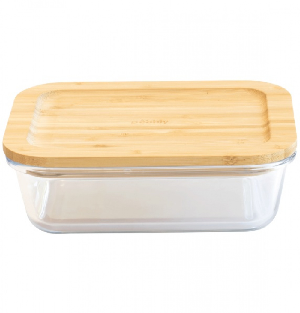Glasmatlåda med Bambulock, 1,8 L, PEBBLY XL COOK & STORE, 23 x 16,5 x H 8 cm, Klar / Natur i gruppen Förvaring / Köksförvaring / Matlådor / Glas hos SmartaSaker.se (41029)