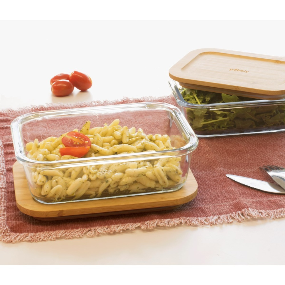 Glasmatlåda med Bambulock, 1,8 L, PEBBLY XL COOK & STORE, 23 x 16,5 x H 8 cm, Klar / Natur i gruppen Förvaring / Köksförvaring / Matlådor / Glas hos SmartaSaker.se (41029)
