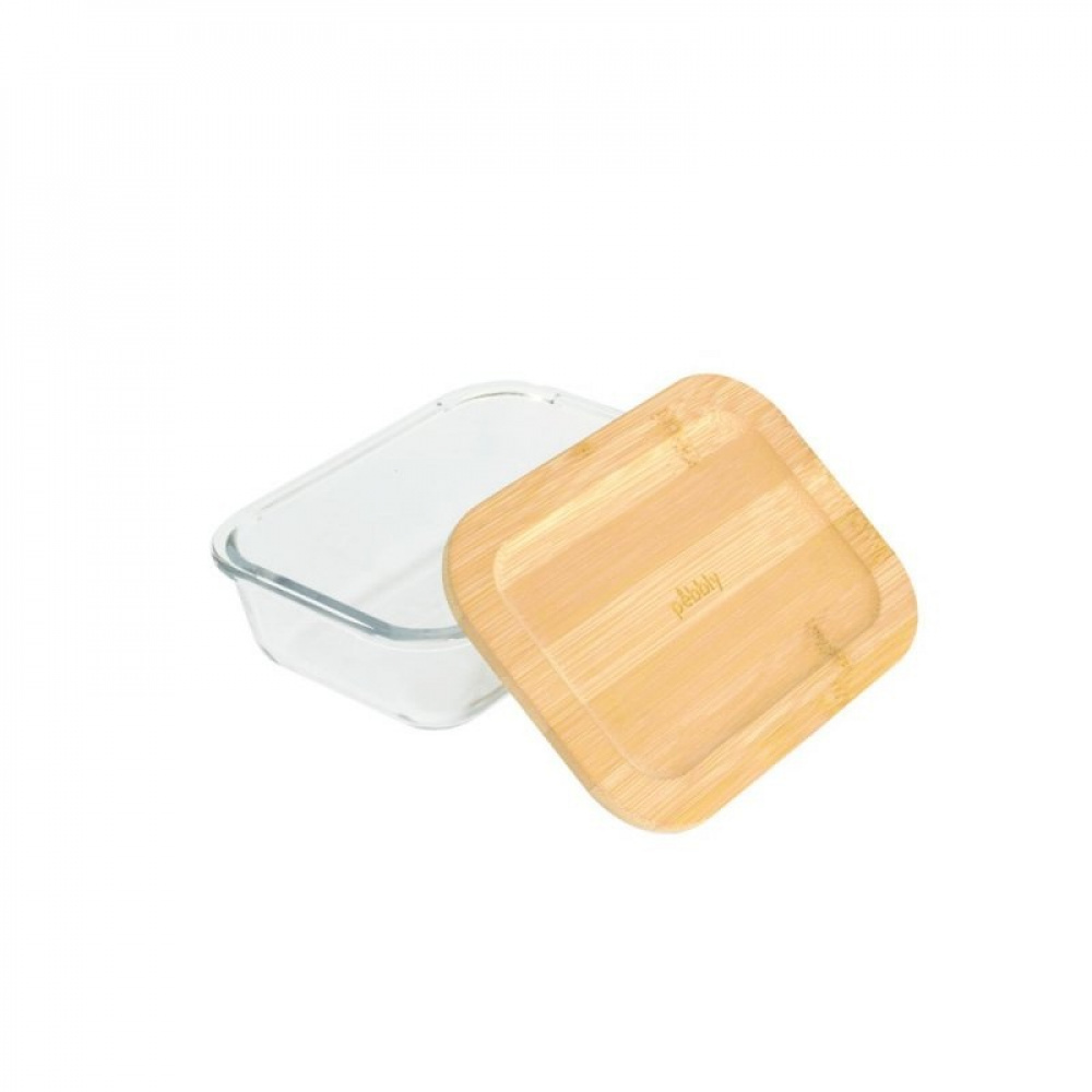 Glasmatlåda med Bambulock, 1,8 L, PEBBLY XL COOK & STORE, 23 x 16,5 x H 8 cm, Klar / Natur i gruppen Förvaring / Köksförvaring / Matlådor / Glas hos SmartaSaker.se (41029)