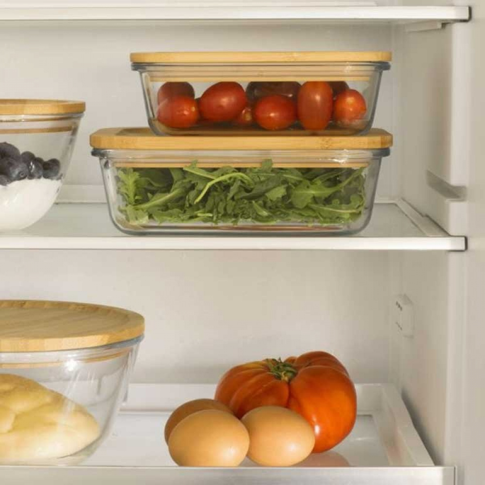 Glasmatlåda med Bambulock, 1,8 L, PEBBLY XL COOK & STORE, 23 x 16,5 x H 8 cm, Klar / Natur i gruppen Förvaring / Köksförvaring / Matlådor / Glas hos SmartaSaker.se (41029)