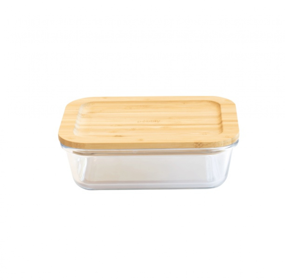 Glasmatlåda med Bambulock, 650ml, PEBBLY SMALL COOK & STORE, 17 x 12,5 x H6 cm, Klar / Natur i gruppen Förvaring / Köksförvaring / Matlådor / Glas hos SmartaSaker.se (41031)