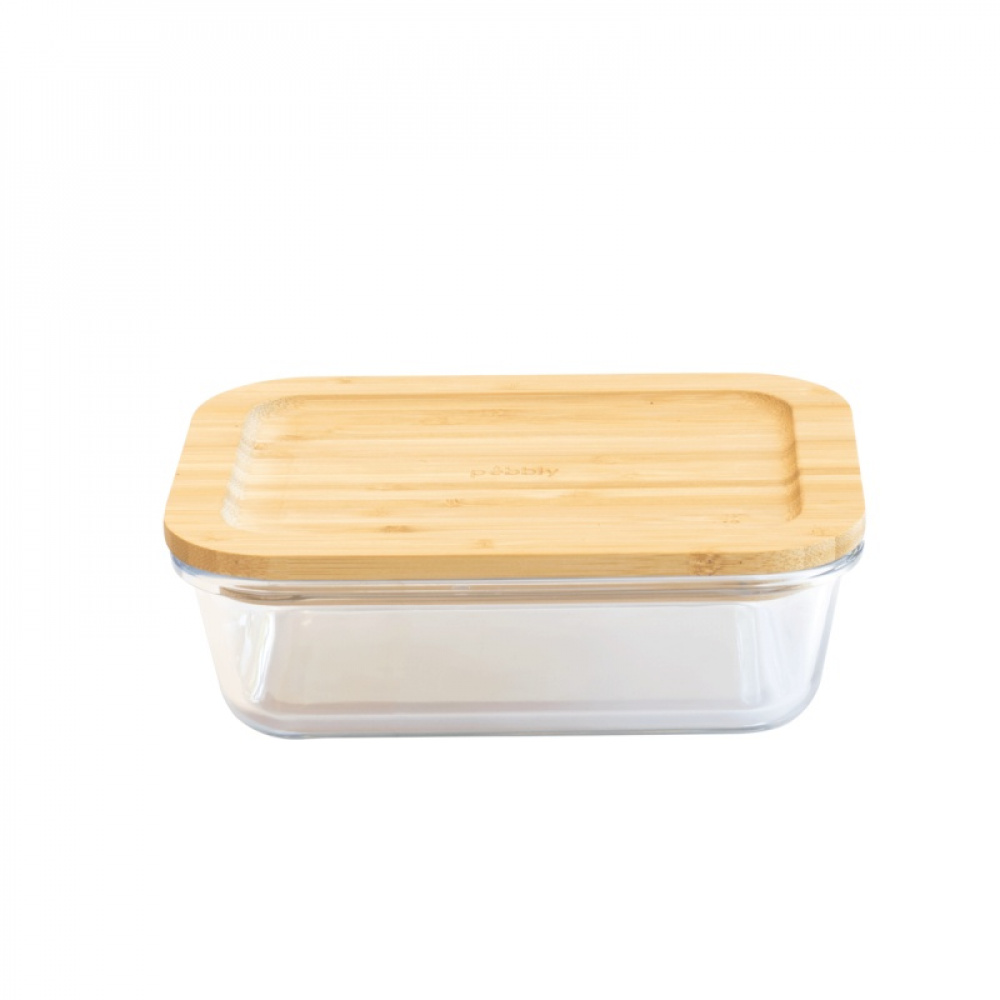 Glasmatlåda med Bambulock, 650ml, PEBBLY SMALL COOK & STORE, 17 x 12,5 x H6 cm, Klar / Natur i gruppen Förvaring / Köksförvaring / Matlådor / Glas hos SmartaSaker.se (41031)