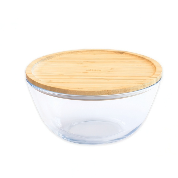 Glasskål med Bambulock, 1,6L, PEBBLY MEDIUM FOOD BOWL, Ø 19 x H 11 cm, Klar / Natur i gruppen Förvaring / Köksförvaring / Förvaringsburkar hos SmartaSaker.se (41032)