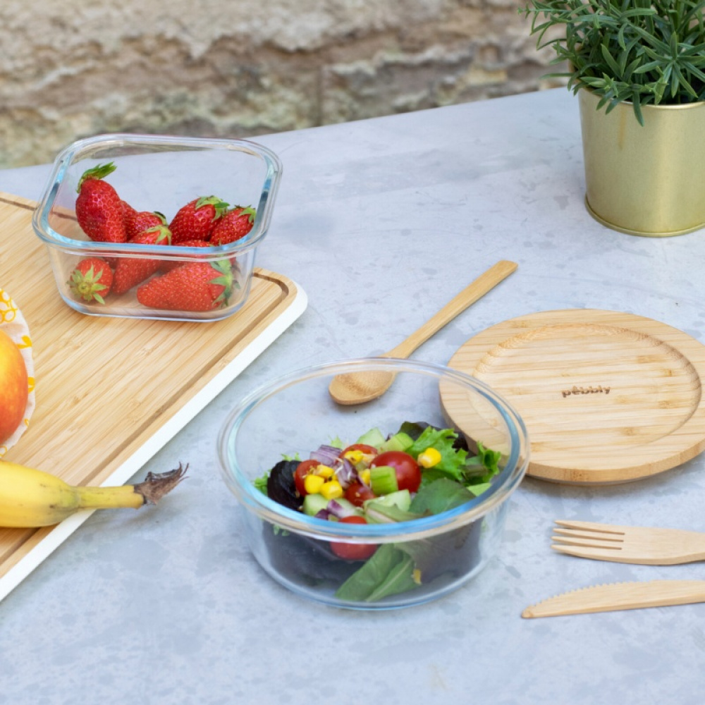 Glasskål med Bambulock, 620ml, PEBBLY MINI FOOD BOWL, Ã˜ 15 x H 7 cm, Klar / Natur i gruppen Förvaring / Köksförvaring / Förvaringslådor och burkar hos SmartaSaker.se (41034)