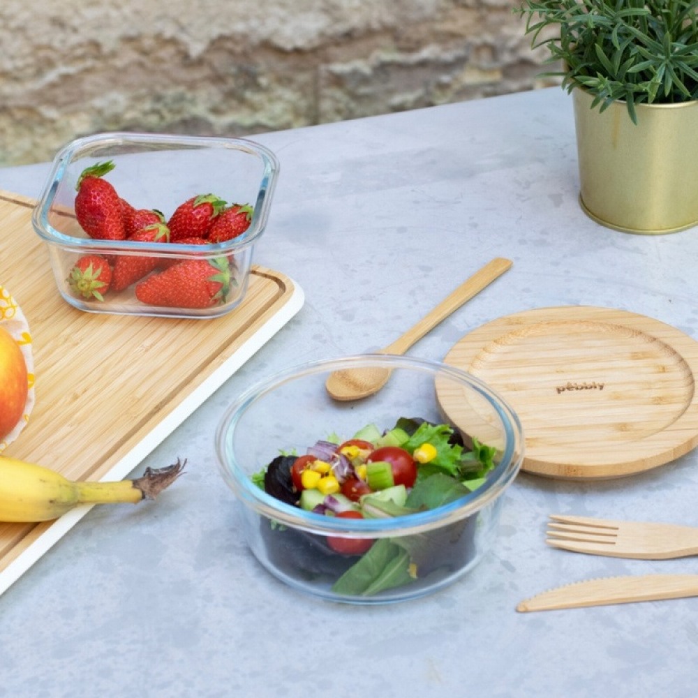 Glasskål med Bambulock, 620ml, PEBBLY MINI FOOD BOWL, Ø 15 x H 7 cm, Klar / Natur i gruppen Förvaring / Köksförvaring / Förvaringsburkar hos SmartaSaker.se (41034)