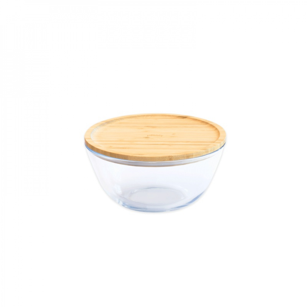Glasskål med Bambulock, 770ml, PEBBLY SMALL FOOD BOWL, Ã˜ 15 x H 9 cm, Klar / Natur i gruppen Förvaring / Köksförvaring / Förvaringslådor och burkar hos SmartaSaker.se (41035)