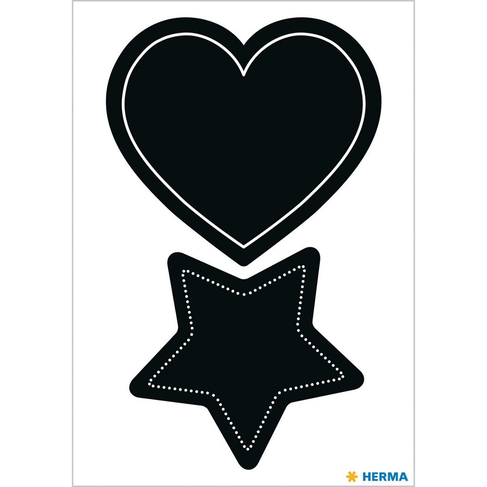 Griffel-Etiketter, HERMA LARGE HEART / STAR, 4 st, Svarta i gruppen Förvaring / Magneter och självhäftande / Skyltar och etiketter hos SmartaSaker.se (41037)