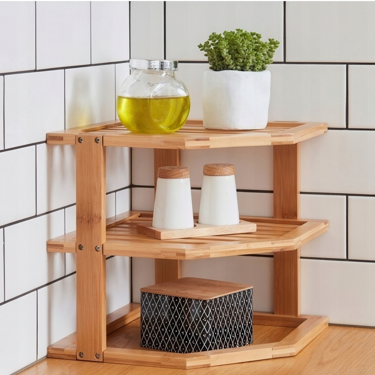 Hylla för hörn i bambu, BAMBOO ANGLE SHELF, 25,5 x 25,5 x H 23 cm, Natur i gruppen Förvaring hos SmartaSaker.se (41167)