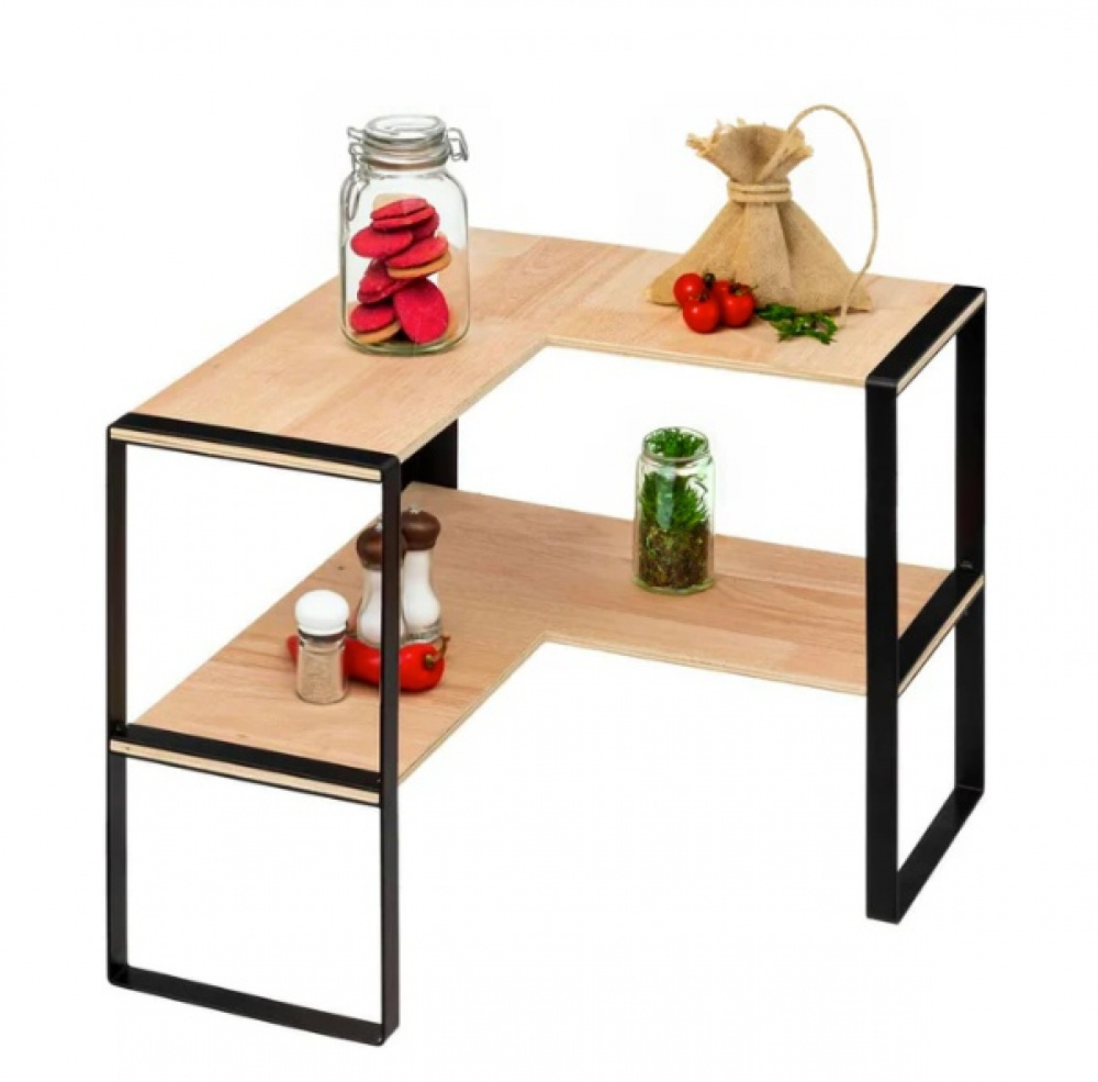 Hylla för hörn, 2-plan, BLACK & WOOD CORNER RACK, 40 x 40 x H 35 cm, Natur / Svart i gruppen Förvaring / Köksförvaring / Organisera köksskåp hos SmartaSaker.se (41168)