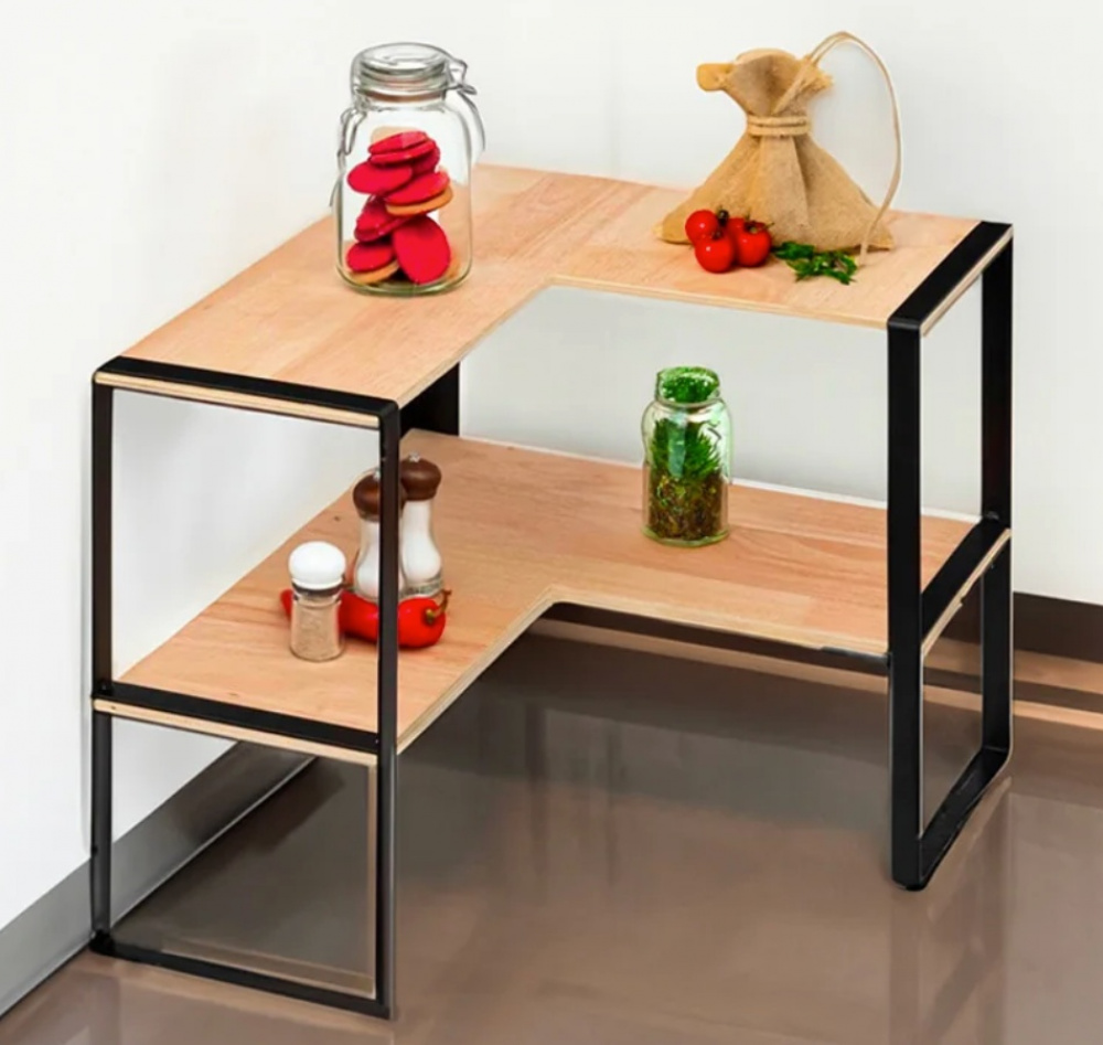 Hylla för hörn, 2-plan, BLACK & WOOD CORNER RACK, 40 x 40 x H 35 cm, Natur / Svart i gruppen Förvaring / Köksförvaring / Organisera köksskåp hos SmartaSaker.se (41168)