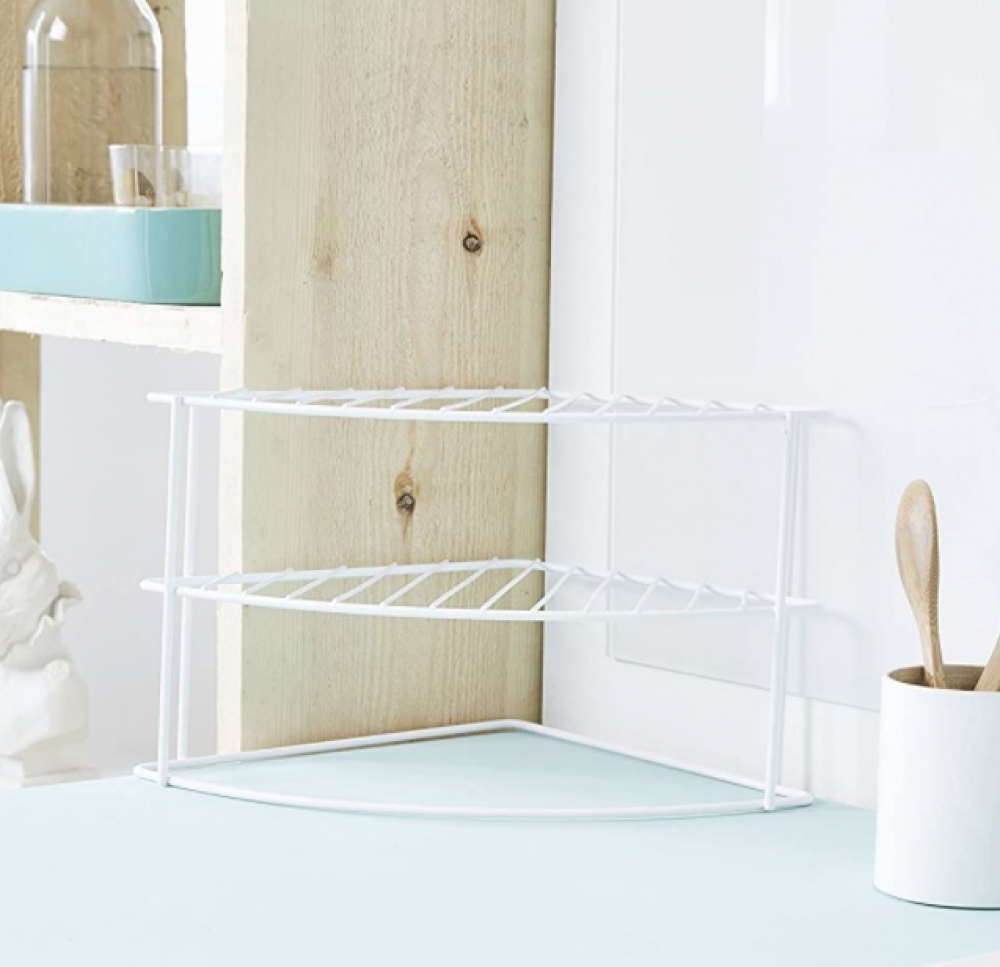 Hylla för hörn, med tre plan, CURVED CORNER SHELF, 24 x 23 x H 20,5 cm, Vit i gruppen Förvaring / Köksförvaring / Organisera köksskåp hos SmartaSaker.se (41169)