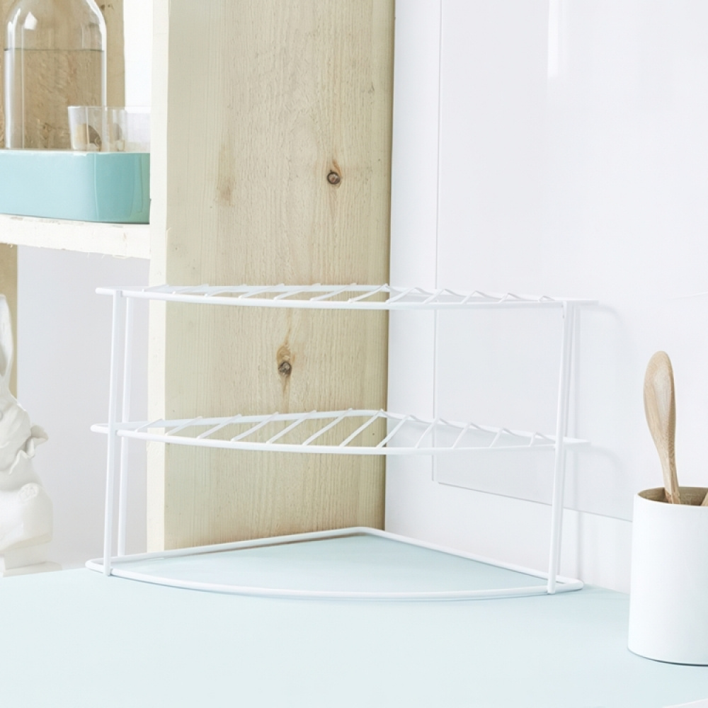Hylla för hörn, med tre plan, CURVED CORNER SHELF, 24 x 23 x H 20,5 cm, Vit i gruppen Förvaring / Köksförvaring / Organisera köksskåp hos SmartaSaker.se (41169)