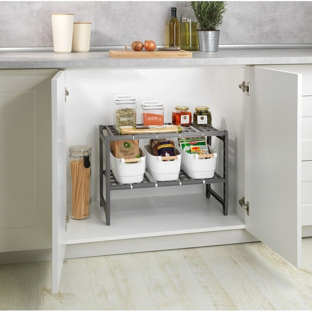 Hylla för under diskbänken, Justerbar, ADJUSTABLE UNDER SINK SHELF, 45 - 80 cm, Grå i gruppen Förvaring / Köksförvaring / Organisera köksskåp / Under diskbänksförvaring hos SmartaSaker.se (41174)