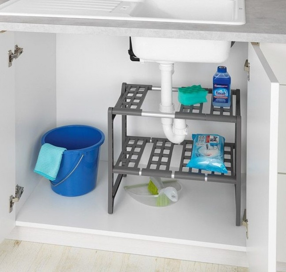 Hylla för under diskbänken, Justerbar, ADJUSTABLE UNDER SINK SHELF, 45 - 80 cm, Grå i gruppen Förvaring / Köksförvaring hos SmartaSaker.se (41174)