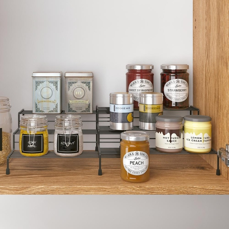 Hylla i 3 plan, Metall, Utdragbar, LAVA X-TEND, 28~55 x 23 x 13 cm, Svart i gruppen Förvaring / Köksförvaring / Organisera köksskåp hos SmartaSaker.se (41177)