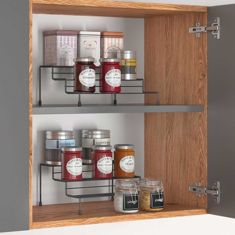 Hylla i 3 plan, Metall, Utdragbar, LAVA X-TEND, 28~55 x 23 x 13 cm, Svart i gruppen Förvaring / Köksförvaring / Organisera köksskåp hos SmartaSaker.se (41177)
