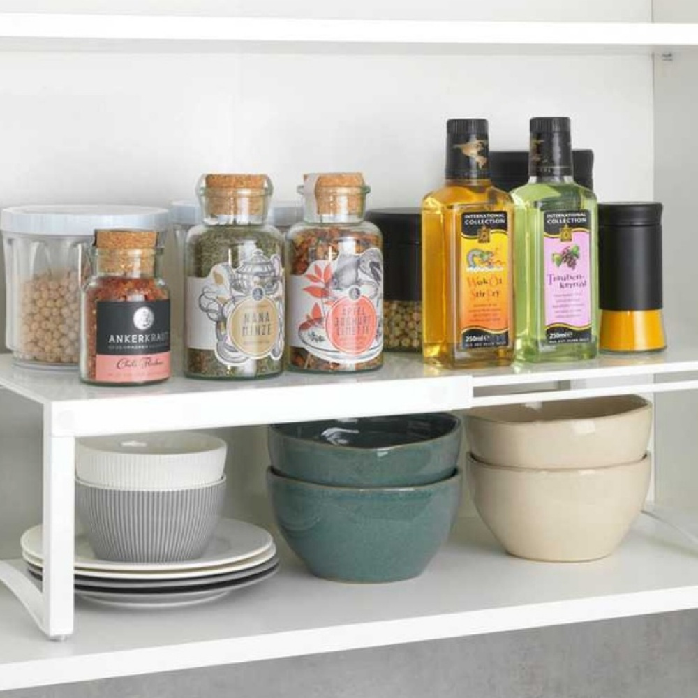 Hylla i kraftig metall, Expanderbar, TELESCOPIC SHELF, 30 -54 x 25 x H 15 cm, Vit i gruppen Förvaring / Köksförvaring / Organisera köksskåp hos SmartaSaker.se (41179)