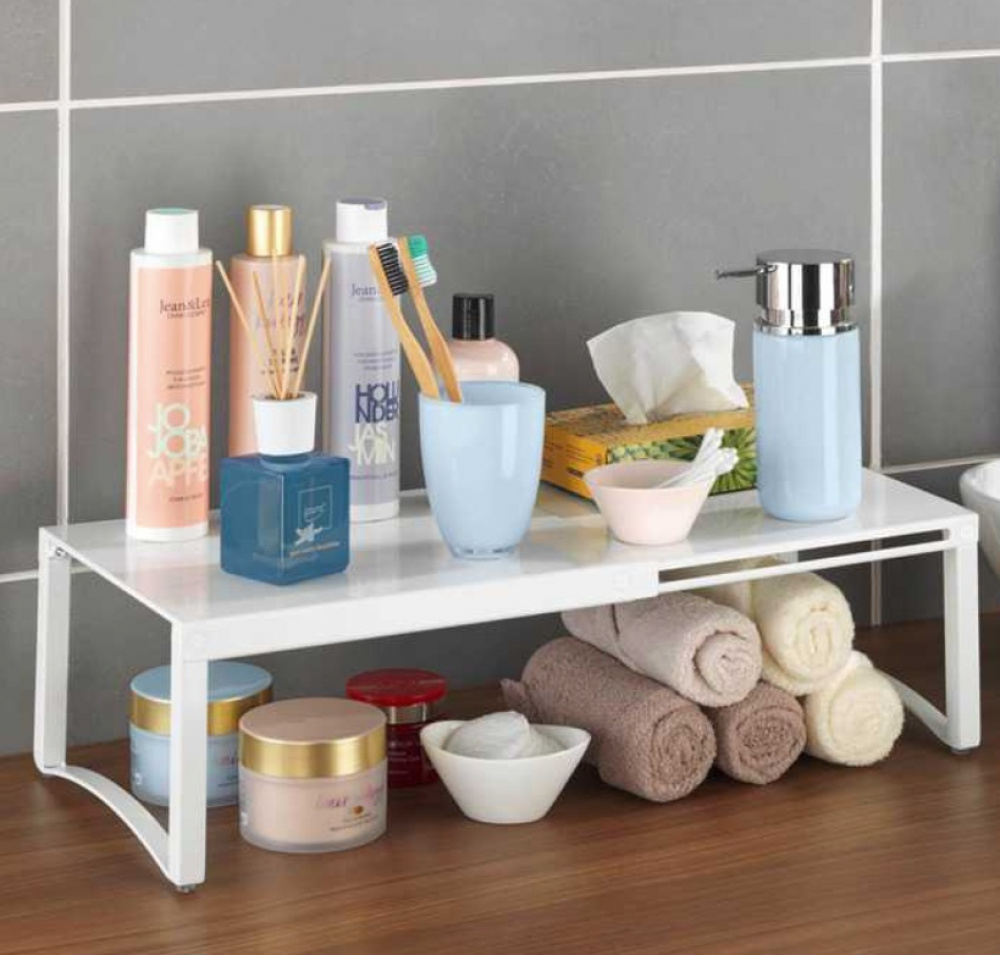 Hylla i kraftig metall, Expanderbar, TELESCOPIC SHELF, 30 -54 x 25 x H 15 cm, Vit i gruppen Förvaring / Köksförvaring / Organisera köksskåp hos SmartaSaker.se (41179)